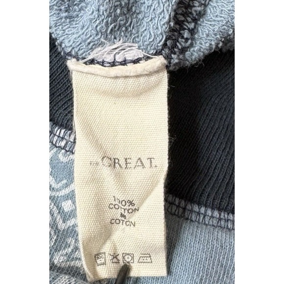 THE GREAT College Sweatshirt Blue Paisley Vintage Dusty Blue Bandana Sz 0 -  XS - Picture 8 of 10